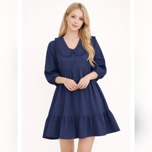 TCEC NWT Navy Peter Pan Collar Elegant Blue Women's Dress S/M/L